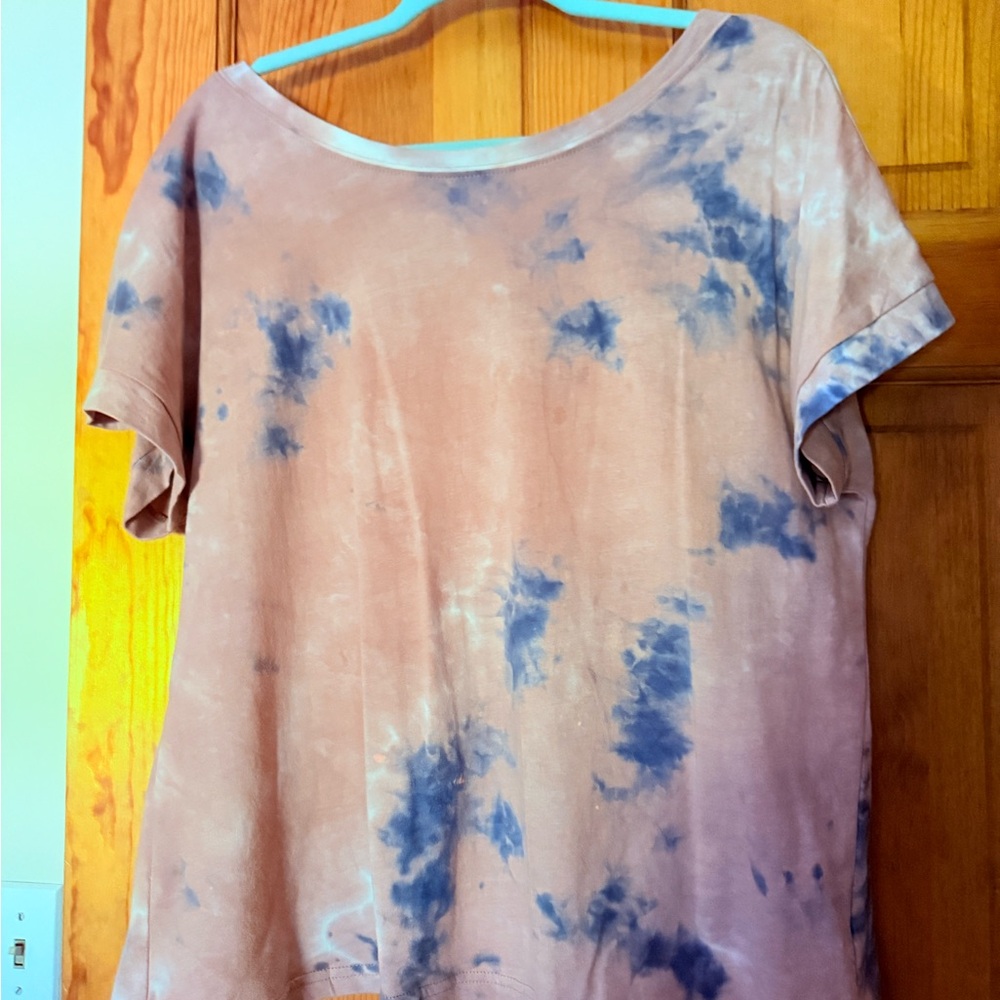 LilyCoco Tie-Dye Women’s Top – Blue & Pink with Crisscross Back, Size L